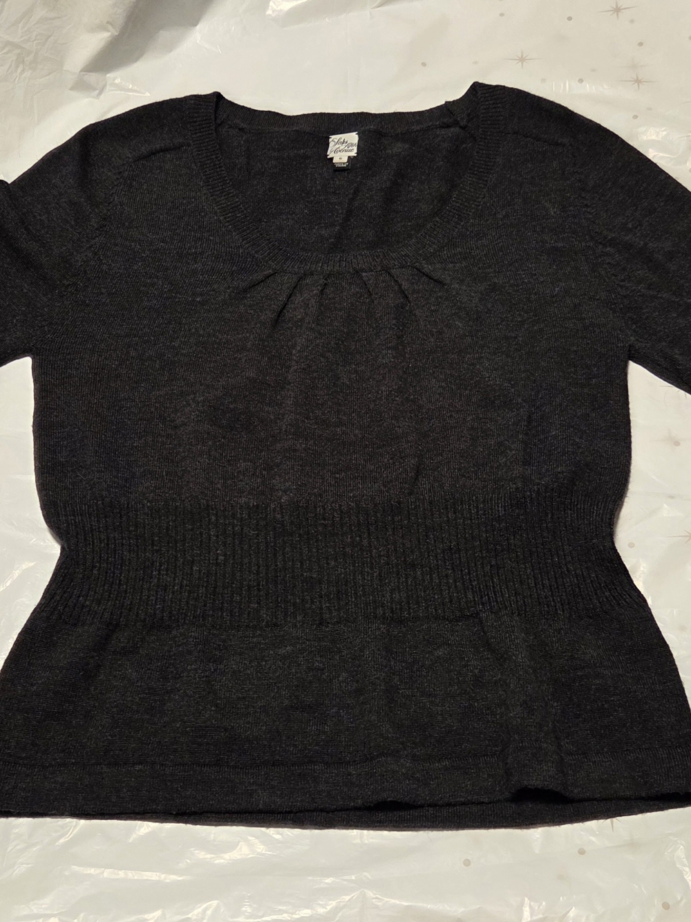 Saks Fifth Avenue Black Scoop Neck Knit Top with Pleat Detail